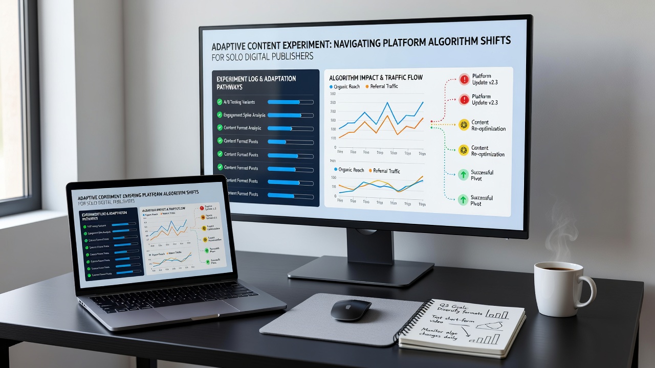 Digital publisher reviewing experiment results on a dashboard with charts displaying engagement trends